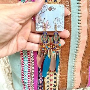 DREAMY feather Boho statement earrings w Gypsy southwestern Navajo vibe